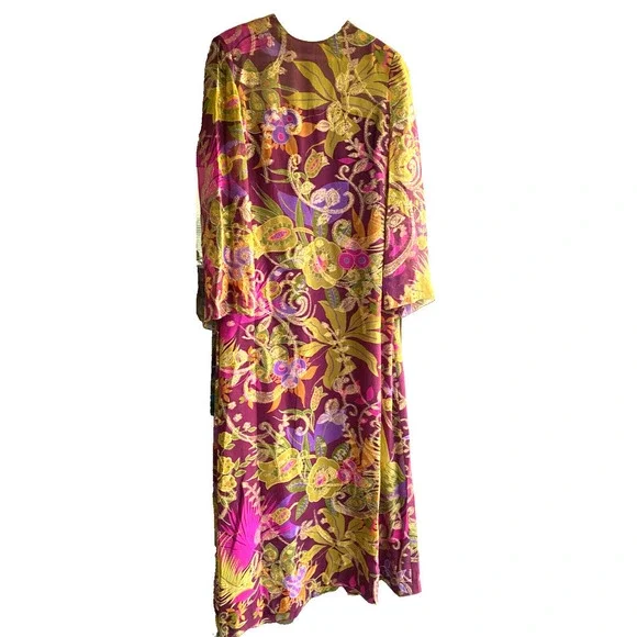Garfinckel's Washington Stunning 1960'sVintage Multicolor ,gold sheen Maxi dress - Picture 6 of 9